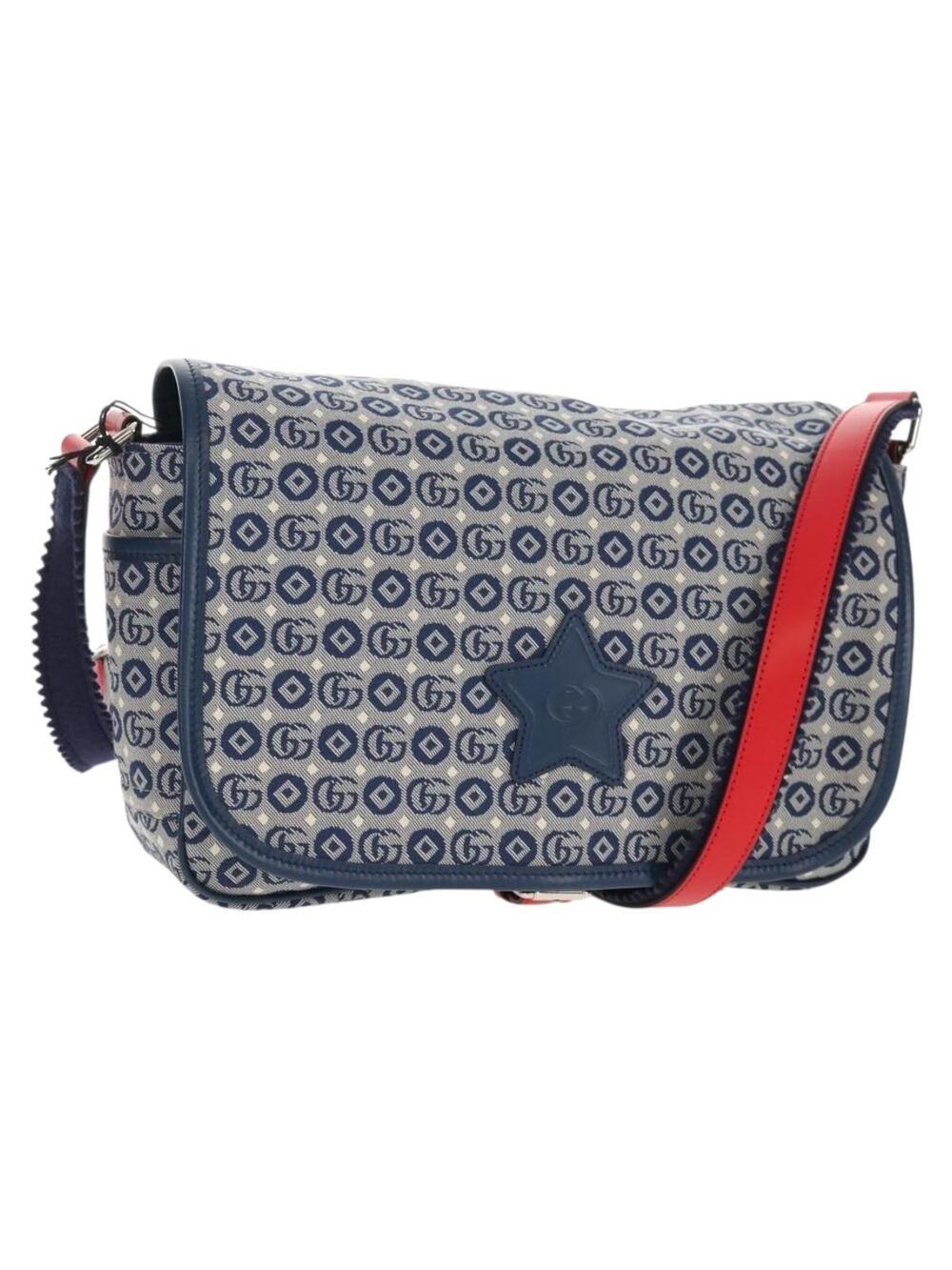 Gucci Shoulder Bag Canvas Blue Silver #359461G73B
